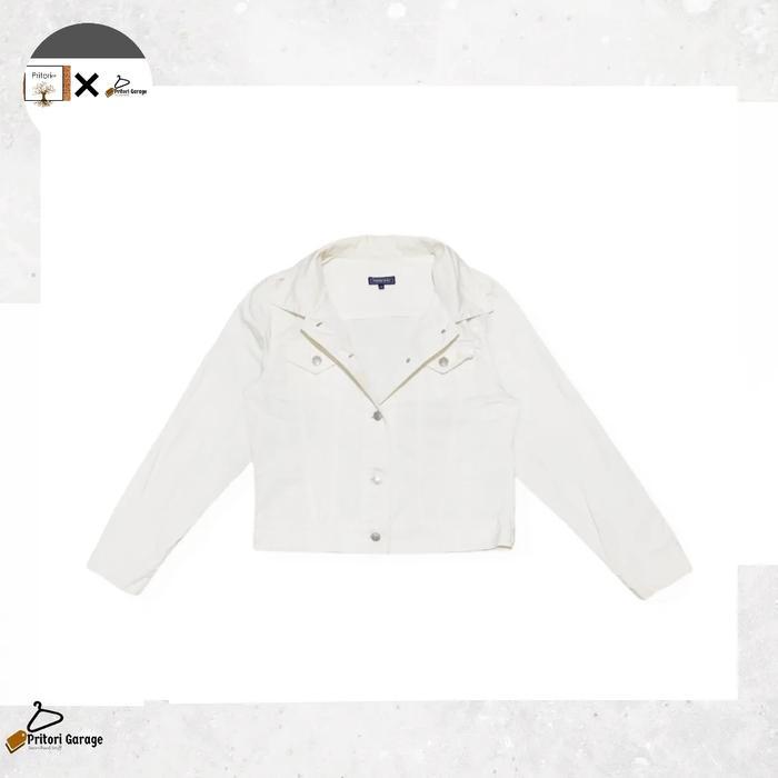 Raw Denim Jeans Trucker Jacket Crop Possetpot White Color "Vintage"