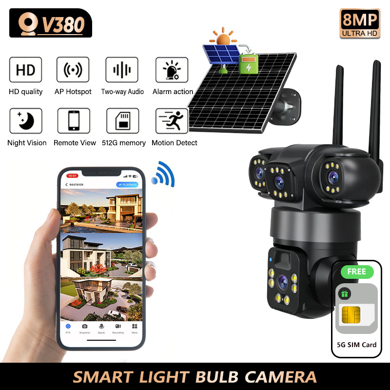 PROMOV380 pro CCTV 4G SIM PTZ control Camera HD 3 lens IP wireless WIFI outdoor waterproof solar CCT