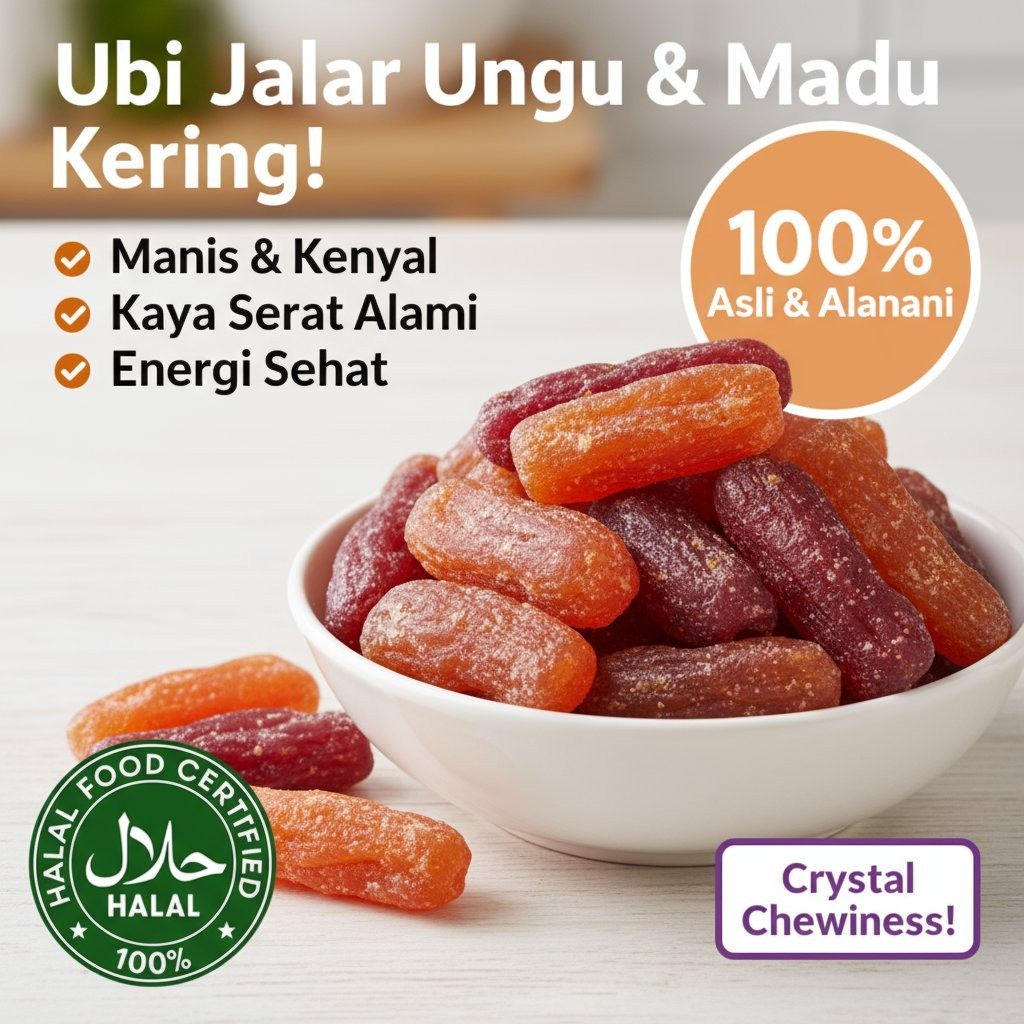 [Rendah Gula & Empuk]Snack Ubi Ungu Kering / Ubi Jalar Kering Kristal Kemasan Individu Camilan Sehat