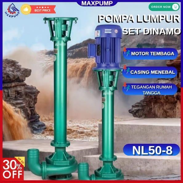 MAXPUMP Pompa Lumpur 2" NL50-8 + Dinamo 2HP 380V Submersible Pompa Pasir Vertikal 20m³/h 8Meter Gara