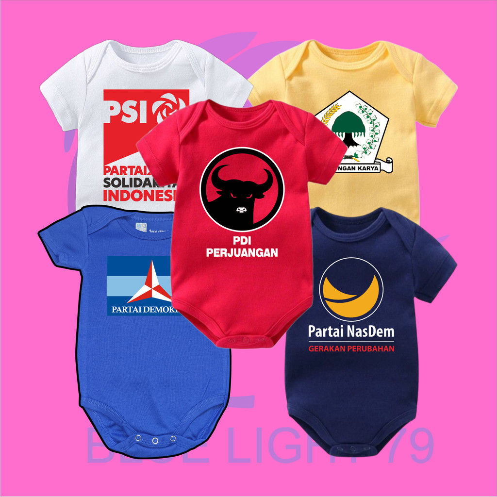 BAJU BAYI JUMPER BABY PARTAI INDONESIA - BAJU BAYI PARTAI DEMOKRAT - PDI PERJUANGAN - PARTAI NASDEM 