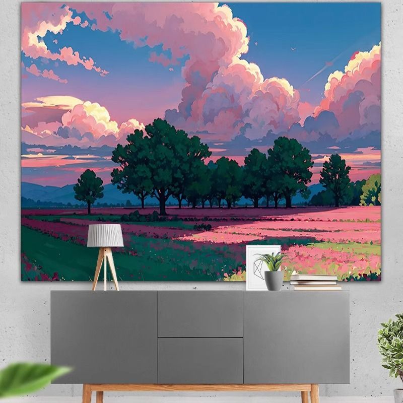 Latar Belakang Pemandangan Matahari Anime Kain Gantung Rumah Sewa Kain Penutup Dinding Kain Dinding 