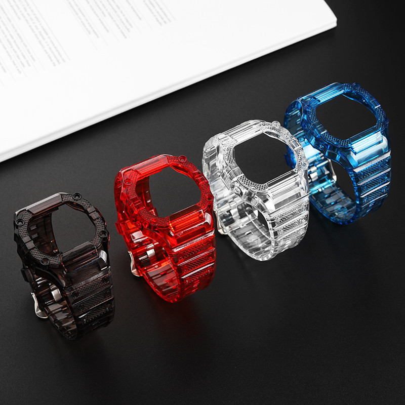 Jelly transparent wat strap set All-in-one tool free black red blue plain Wat band set For CASIO G-S