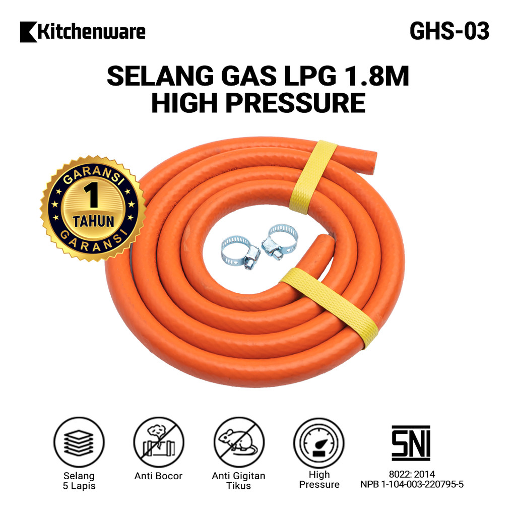 Kitchenware Selang Regulator Kompor Gas High Pressure Anti Gigitan Tikus (GHS-03) Selang Kompor Gas 
