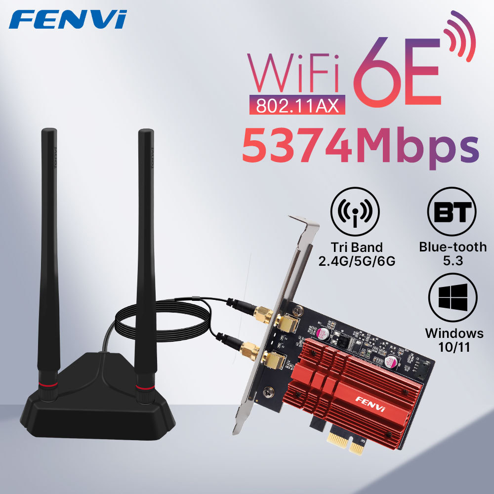 FENVI WiFi Adapter WiFi 6E AXE3000 Pro Tri Band 2.4G/5G/6Ghz Bluetooth 5.3 802.11AX Game Red Wireles