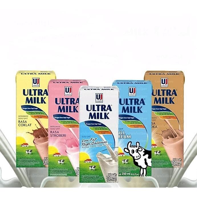 ULTRA MILK SUSU UHT 250ML FULL CREAM / STRAWBERRY / COKLAT / MOCCA / LOW FAT PLAIN / LOW FAT COKLAT