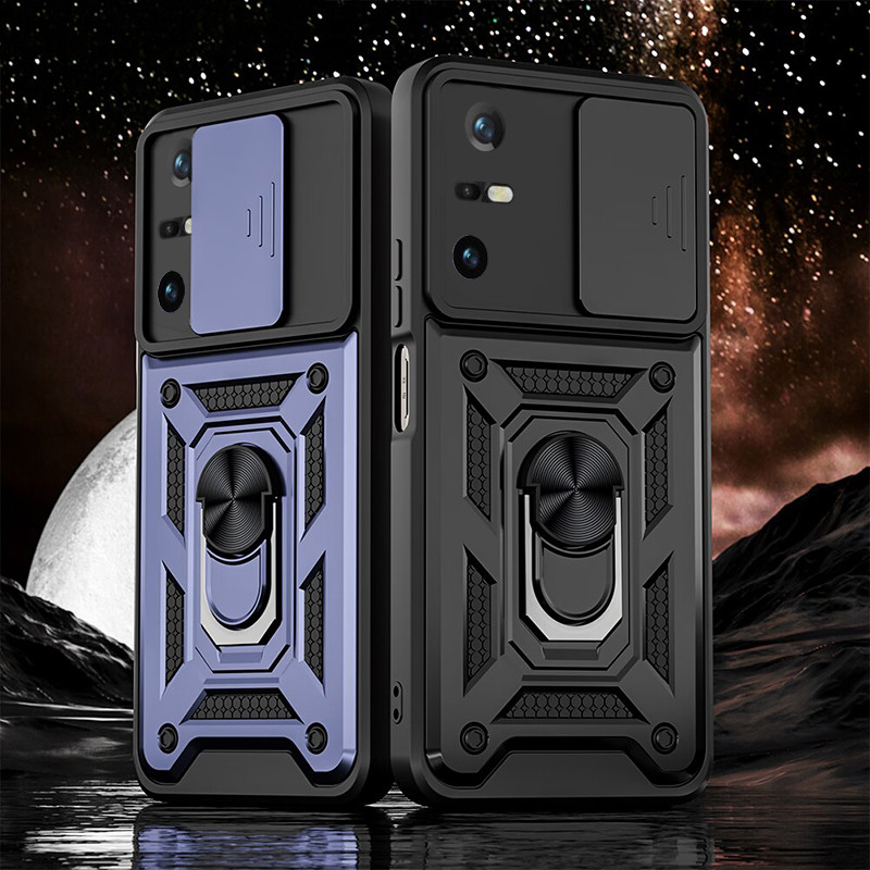 Untuk Sharp Aquos V6 Plus Phone Case Camera Lens Protector Shockproof Armor Iron Metal Car Ring Kick