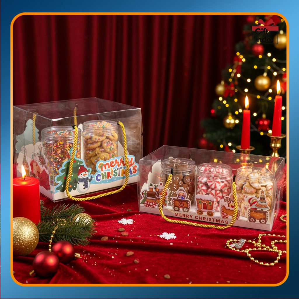 Christmas Box Mika Kotak Kue Mika Transparan Box Kue Kering Dengan Tali Handle Box Kotak Hampers Sou