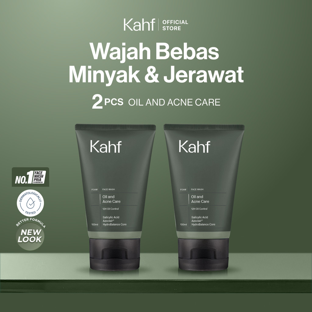 [CREATOR'S PICK] Twin Pack Kahf Face Wash Oil and Acne Care 100 ml - 2 pcs Sabun Cuci Muka Pria untu