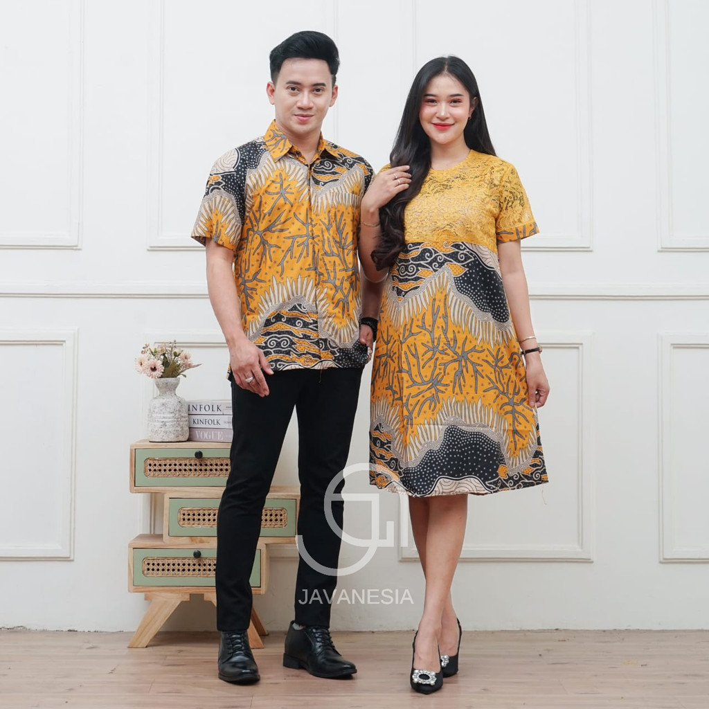 Baju Batik Couple Pria Wanita Dress Premium Istimewa Pasangan Buat Kondangan Atasan Lengan Pendek