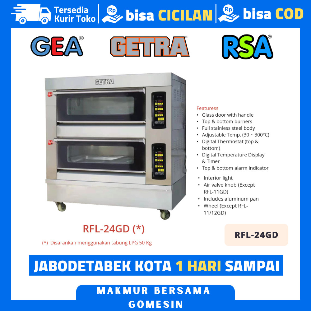 OVEN GAS GETRA RFL-24GD RFL 24GD OVEN 2 DECK 4 TRAY OVEN GAS DECK STAINLESS STEEL