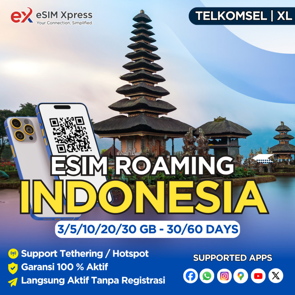 SIM XPRESS - eSIM Roaming Telkomsel Indonesia 3GB/5GB/10GB/20GB Data | 30 Hari | Solusi IMEI Blokir 