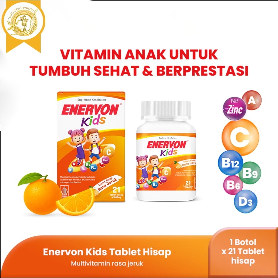 ENERVON KIDS Enervon Kids Tablet Hisap Rasa Jeruk Multivitamin Anak-Vitamin C, A, B Complex, D3 plus