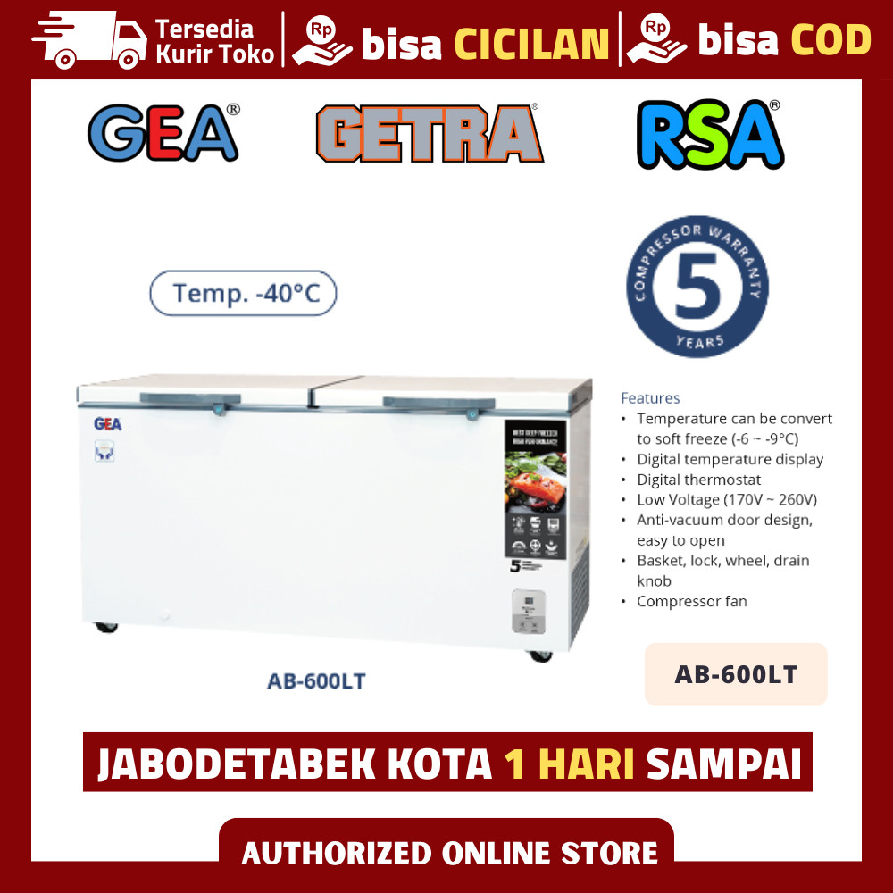 Gea AB 600LT Kulkas Chest Freezer 500 Liter Garansi Resmi