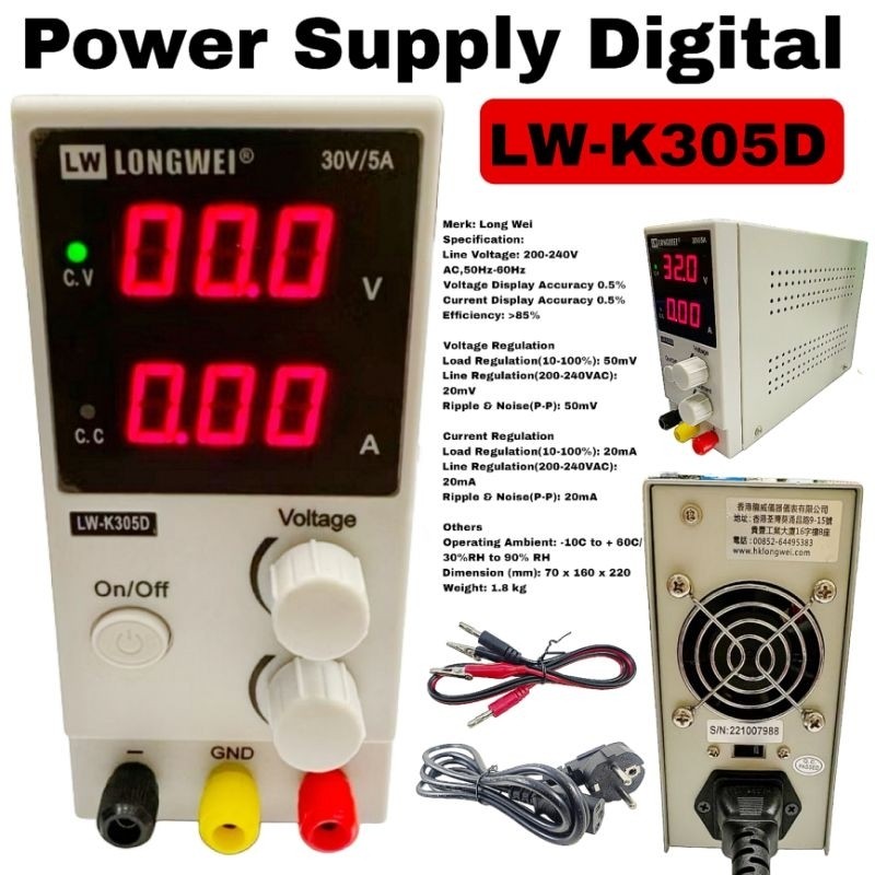 Power Supply Digital Long Wei DC 30v 5a LW-K305D Adjustable 30 Volt 5 Ampere
