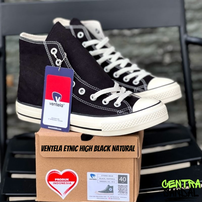 Sneakers Ventela Ethnic High Black Natural Sepatu Sneakers Hitam Putih