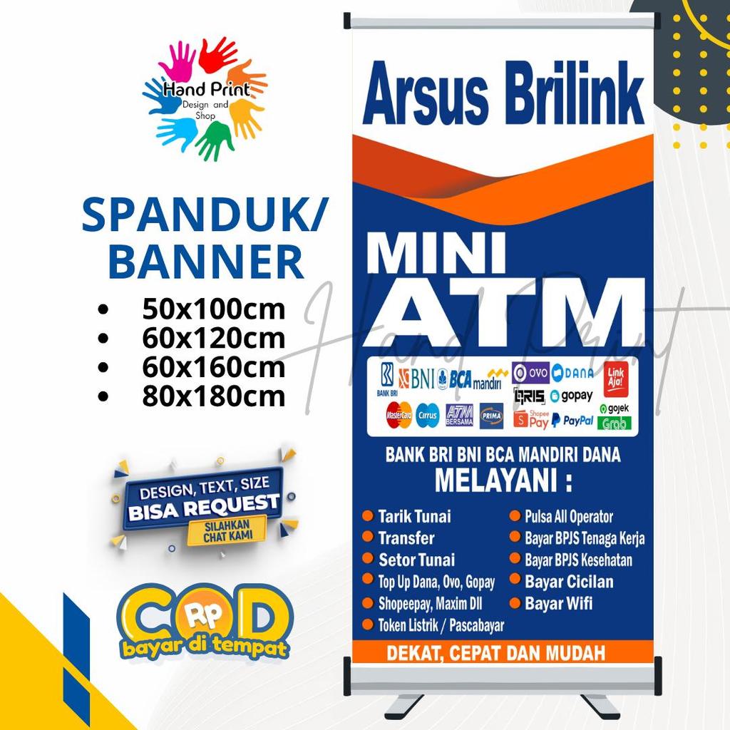 Cetak Spanduk Banner Mini ATM Brilink Biru MMT Spanduk Custom 60x160