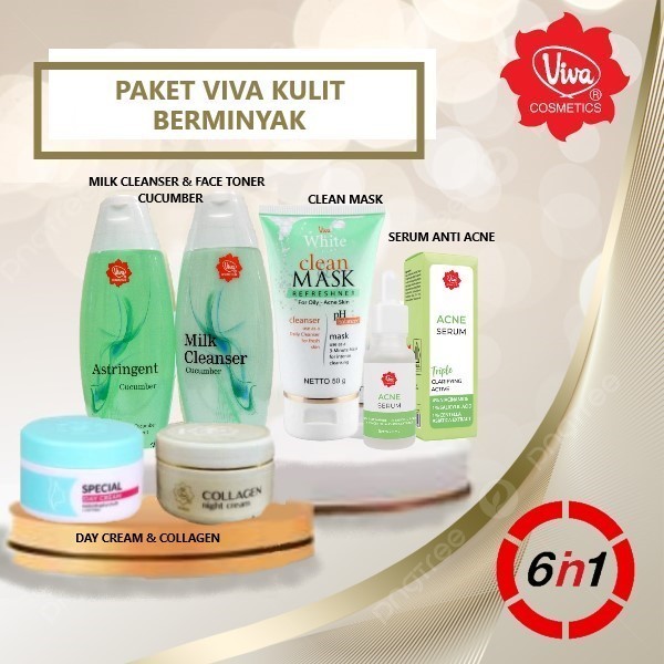 PAKET VIVA 6 in 1 Paket perawatan untuk Kulit Kering / Kulit Berjerawat / Kulit Berminyak / Kulit Gl