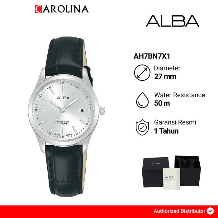 Jam Tangan Wanita Alba AH7BN7X1 Silver Dial Black Leather Strap  Watches - AH7BN7X1
