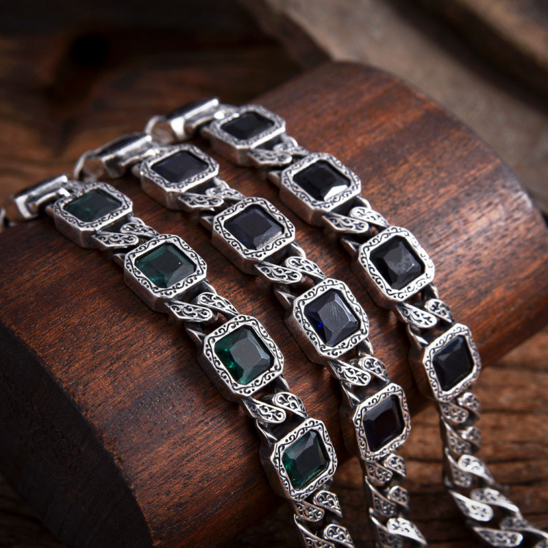 Gelang pola rumput rotan lima berlian, gelang punk pria berlian persegi gaya Eropa dan Amerika.