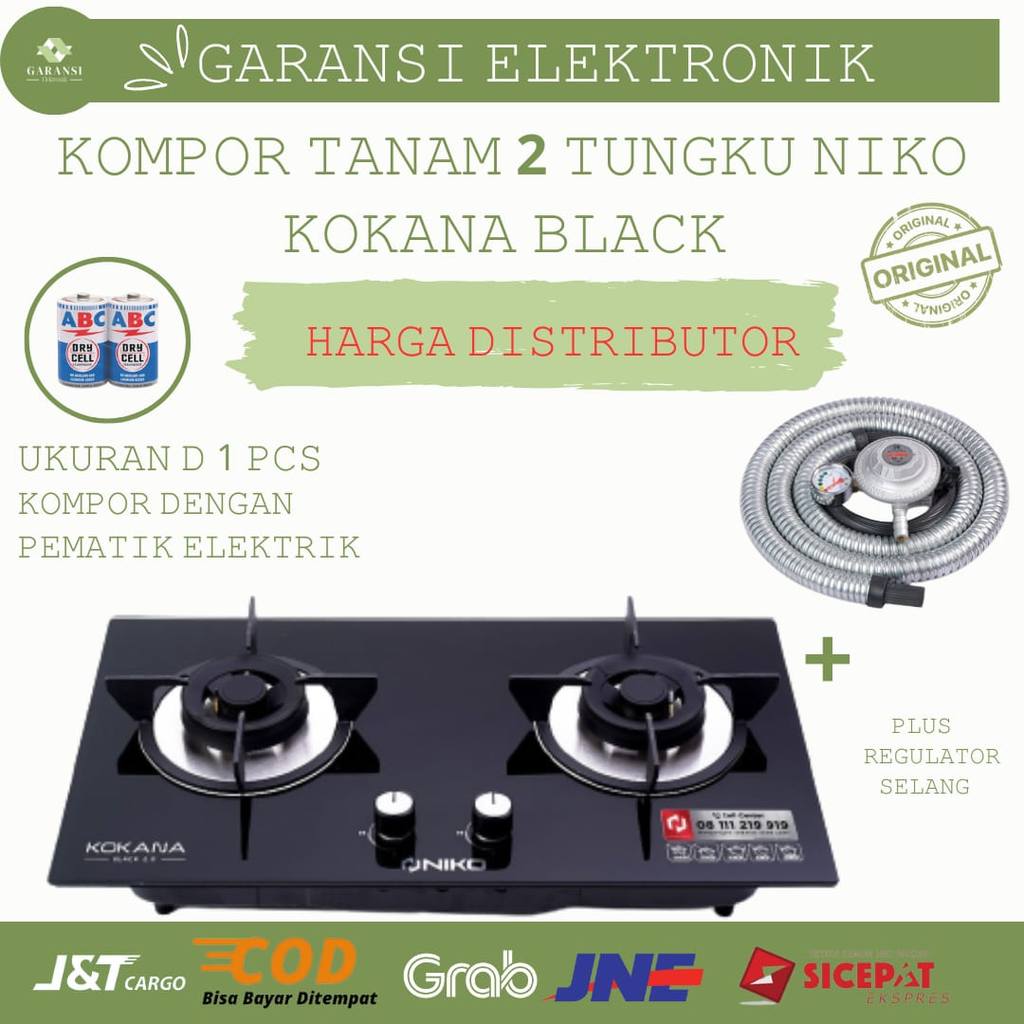 KOMPOR GAS TANAM 2 TUNGKU TEMPERED GLASS NIKO KOKANA BLACK /KOMPOR TANAM KACA 2 TUNGKU DENGAN PEMANT