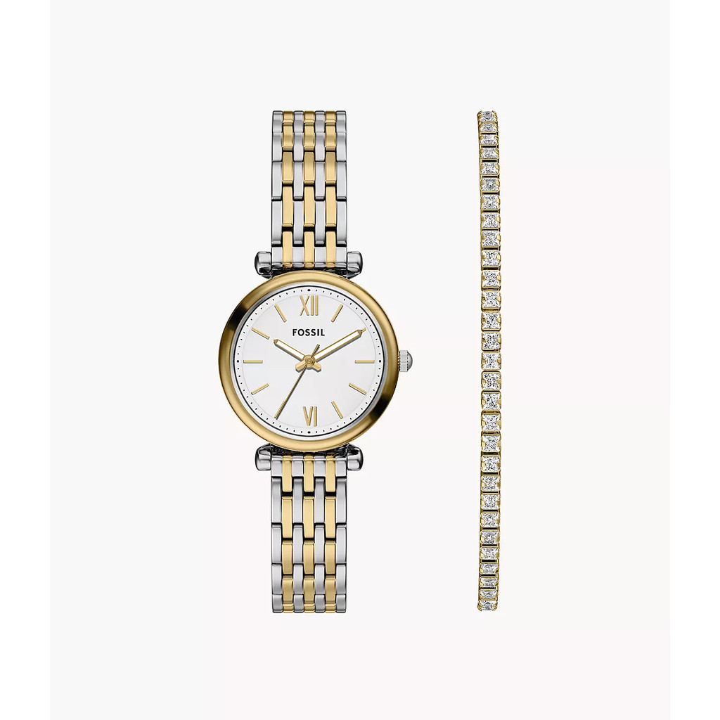 Fossil Carlie Three-Hand Two-Tone Stainless Steel Jam Tangan Wanita ES5450SET