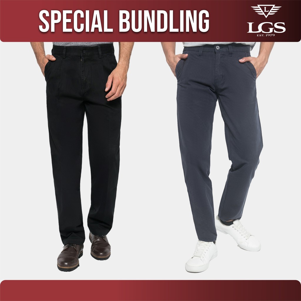 LGS - Celana Chinos Panjang Pria - Chinos Bundling - Casual Pants - Abu - Hitam - LECT.777.011.333.7