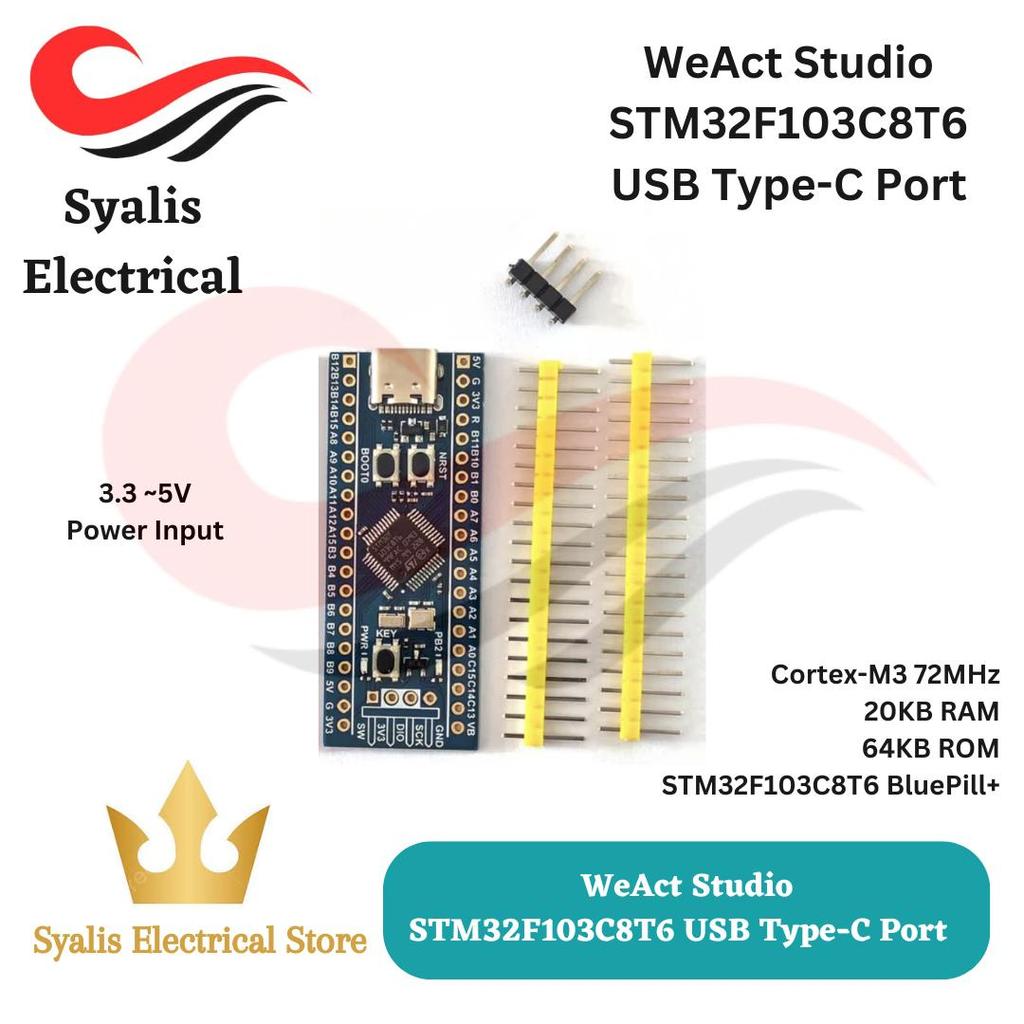 WeAct Studio STM32F103C8T6 STM32 BluePill+ with USB TYPE-C Port 72MHz Cortex-M3 MCU 64KB ROM  20KB R