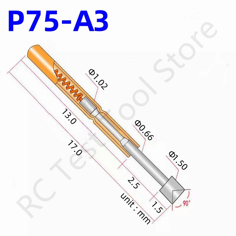20/100PCS P75-A3 Spring Test Probe Pogo Pin P75-A 1.50mm Cup Tip Head Nickel Plated 1.02mm Thimble P