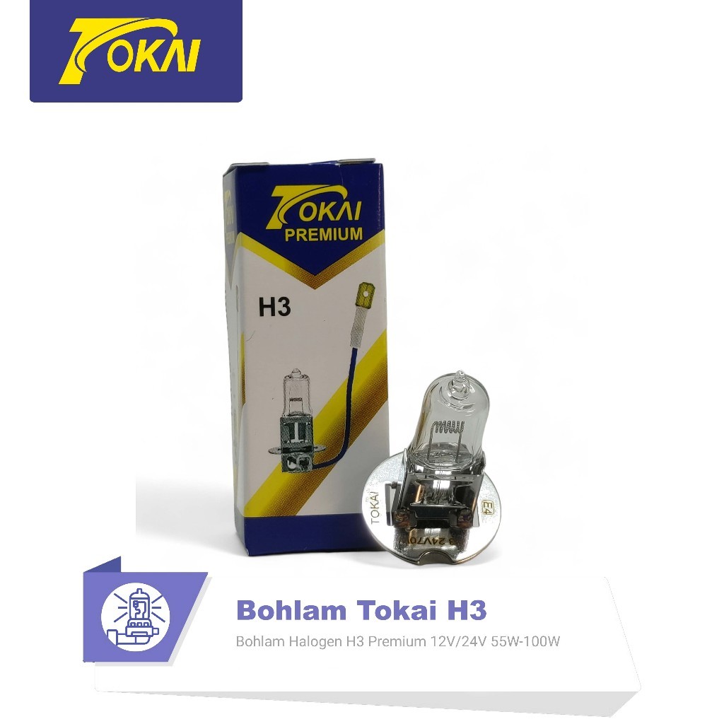 Bohlam Premium Lampu Halogen H3 Tokai Original – Bohlam Tembak Motor Mobil Terang Putih Kuning