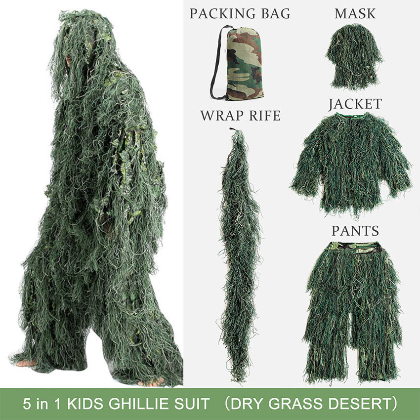Ghillie Suit Anak & Dewasa Baju Camo – Pakaian kamuflase tactical sniper seperti rumput, cocok untuk
