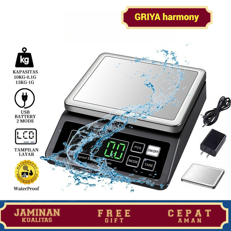 Synmore Timbangan Digital 15Kg-Timbangan Buah Sayur-Timbangan Dapur Digital Waterproof Charger USB