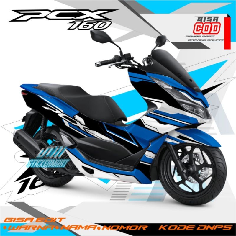 Stiker Striping sticker decal pcx 160 variasi biru lis putih Murah Berkwalitas