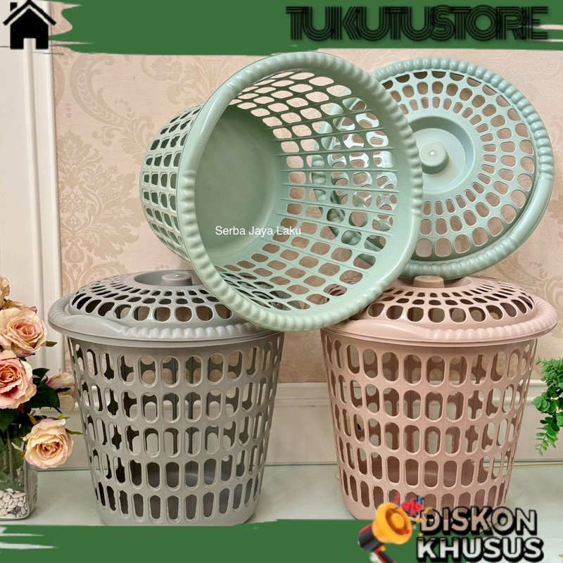TERBARU KERANJANG LAUNDRY JUMBO BULAT - Keranjang Baju / Keranjang Pakaian Tutup Plastik Tinggi Serb