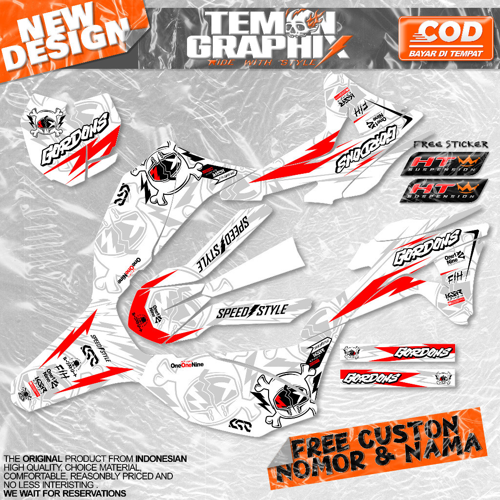 DECAL KLX GORDON FULL BODY PUTIH  HITAM SUDAH DI CUTTING KAWASAKI SUPERMOTO SUREX SUPERGLOSY - DECAL