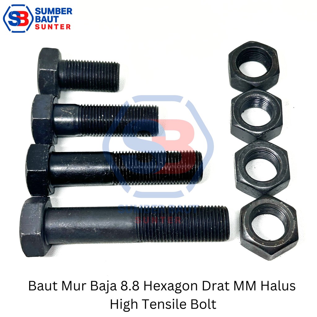 M20 x 1.50 x 100 Baut Mur Baja 8.8 DRAT HALUS Hitam HTB