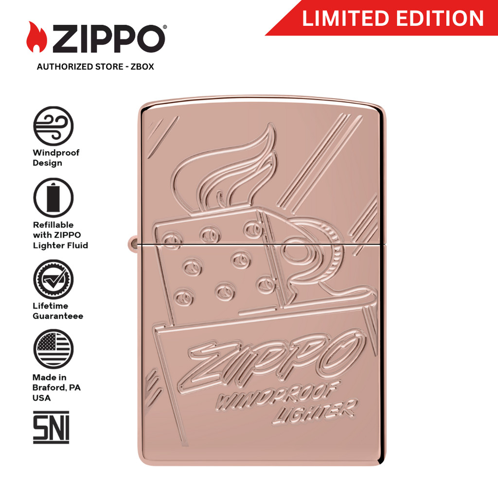 ZIPPO Original 48768 Armor Script Logo Limited Edition - Armor High Polish Rose Gold - Korek Api Win