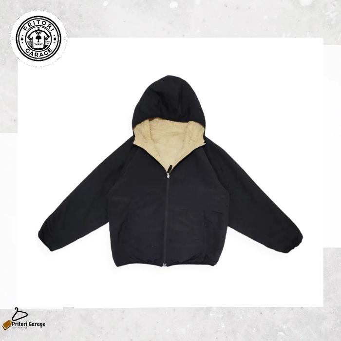 Reversible Windbreaker Sherpa Hoodie Jacket Jungle Storm Black Brown L