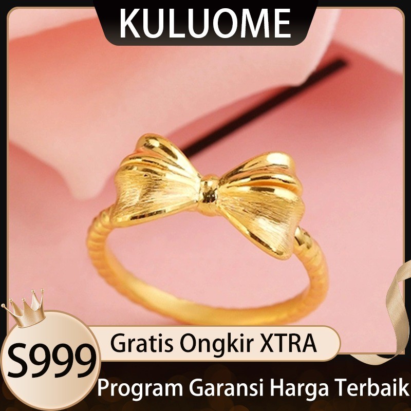 KULUOME Cincin Emas Cincin Pita Terbuka Vietnam Pasir Emas Cincin Adjustable Sederhana Elegan S999