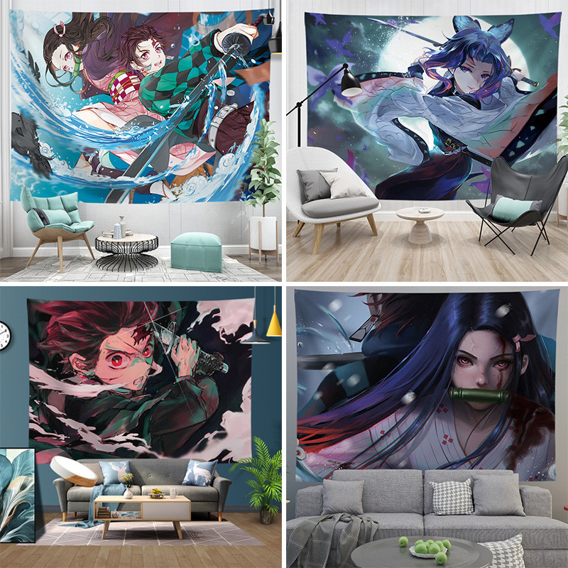 Kain Gantung Anime Jepang Latar Belakang Demon Slayer Dekorasi Kamar Tidur Tapestry Dinding Tanjiro 