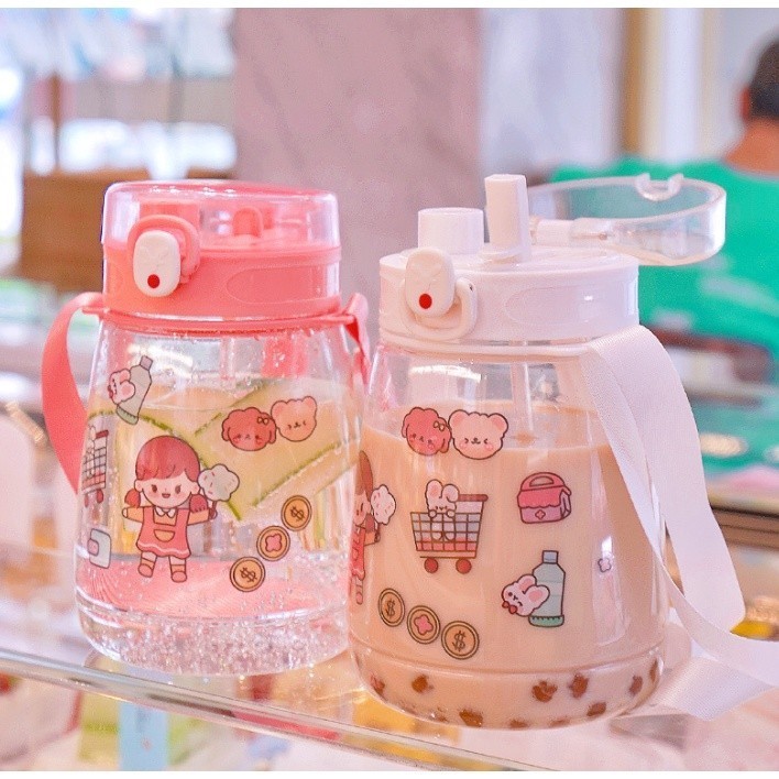 Bo5312 Botol Minum Anak 1 Liter /  Botol Minum Anak Sedotan / Botol Minum Free Stiker + Tali