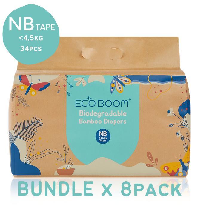 [8 Packs] Eco Boom Bamboo Diaper NB34 - Popok Tape Eco Friendly Diaper