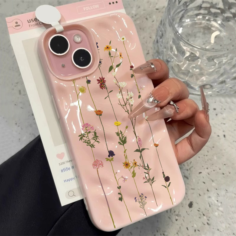 CasingIlustrasi Batang Bunga Beragam Gaya Seni Macan Tutul Manis Merek Trendi Kompatibel Untuk IPhon