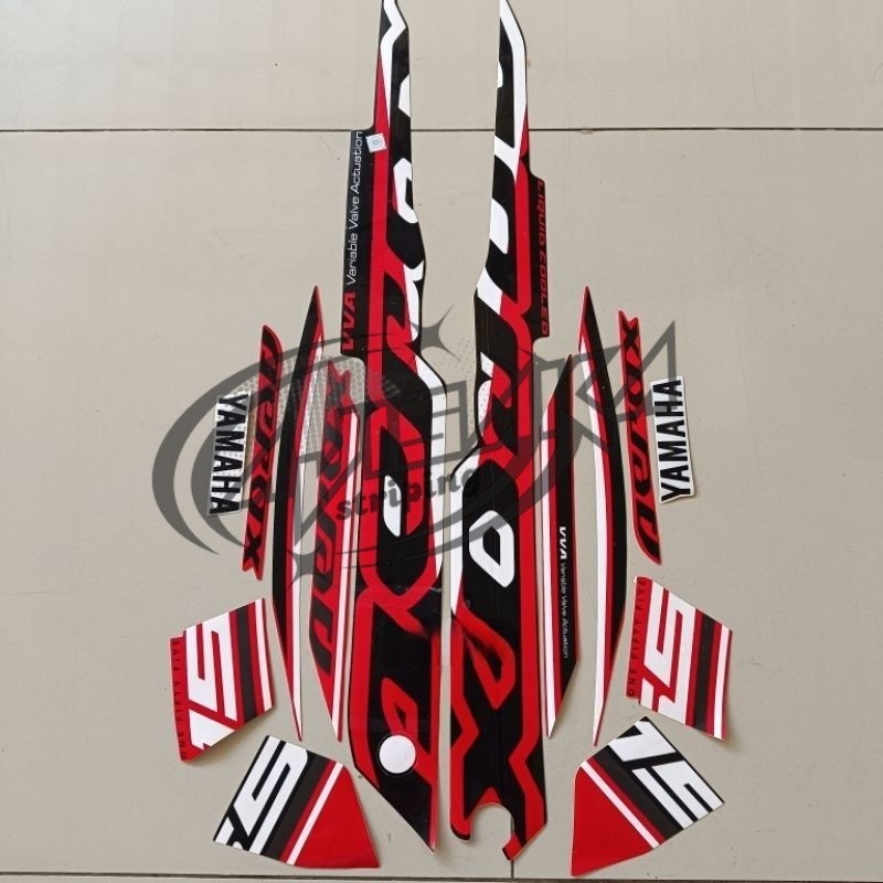 Striping Stiker Polet motor Yamaha All New Aerox 155 VVA CONECTED 2022 2023 Merah Hitam stiker list 