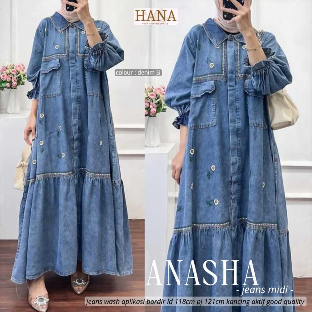 0711    ANASHA JEANS MIDI DRESS by hANA FASHION