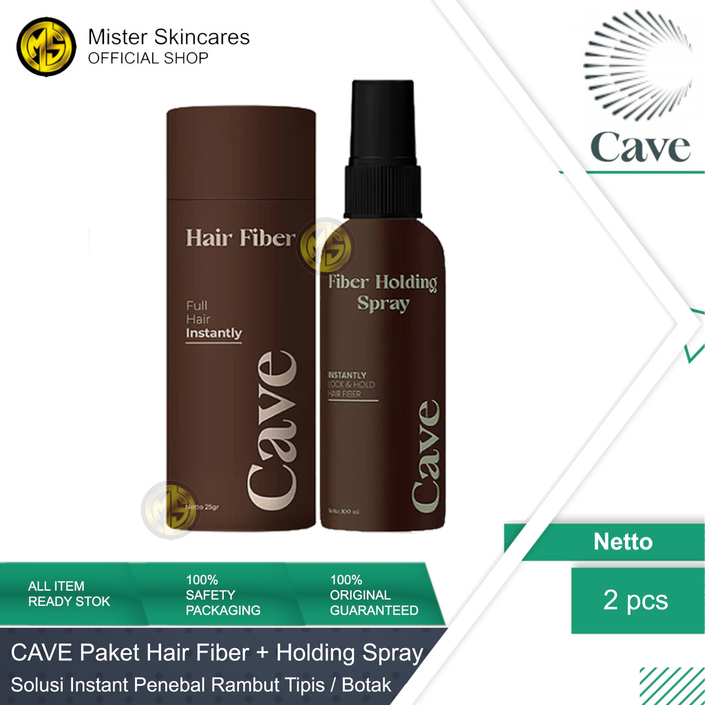 Cave Hair Fiber & Fiber Holding Spray - Serbuk Penebal Rambut Tipis Instan Penutup Kebotakan