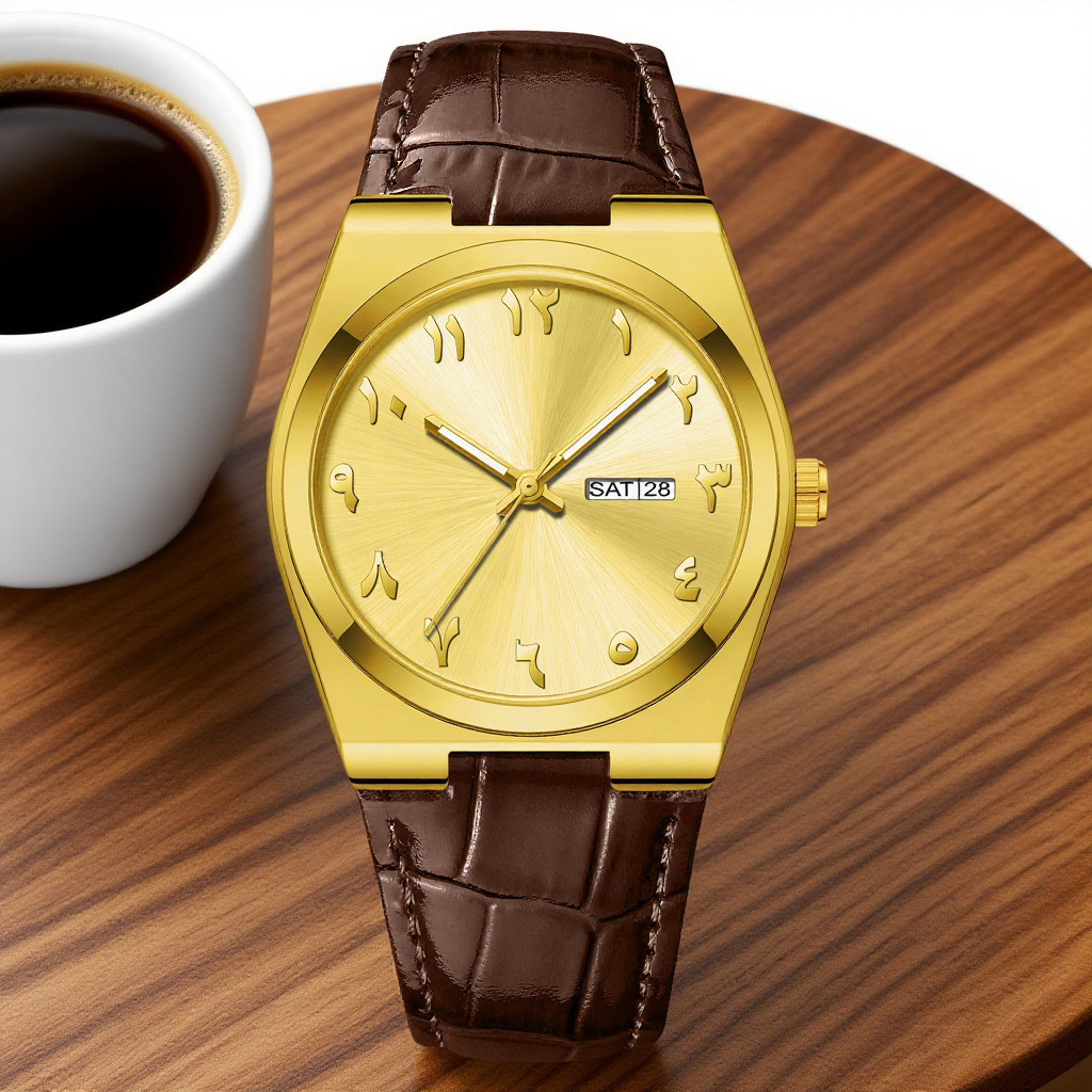 Jam Tangan Angka Arab Pria Bisnis dengan Tali Baja Jam Tangan Kuarsa Bisnis