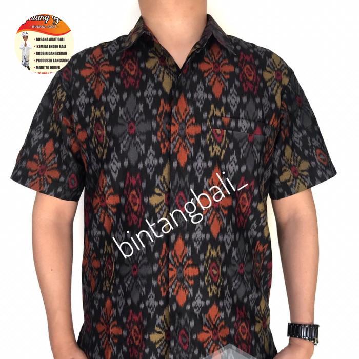 Kemeja Endek Lasem Hitam Lengan Pendek Bintang Bali Busana - M, Endek Lsm Hitam