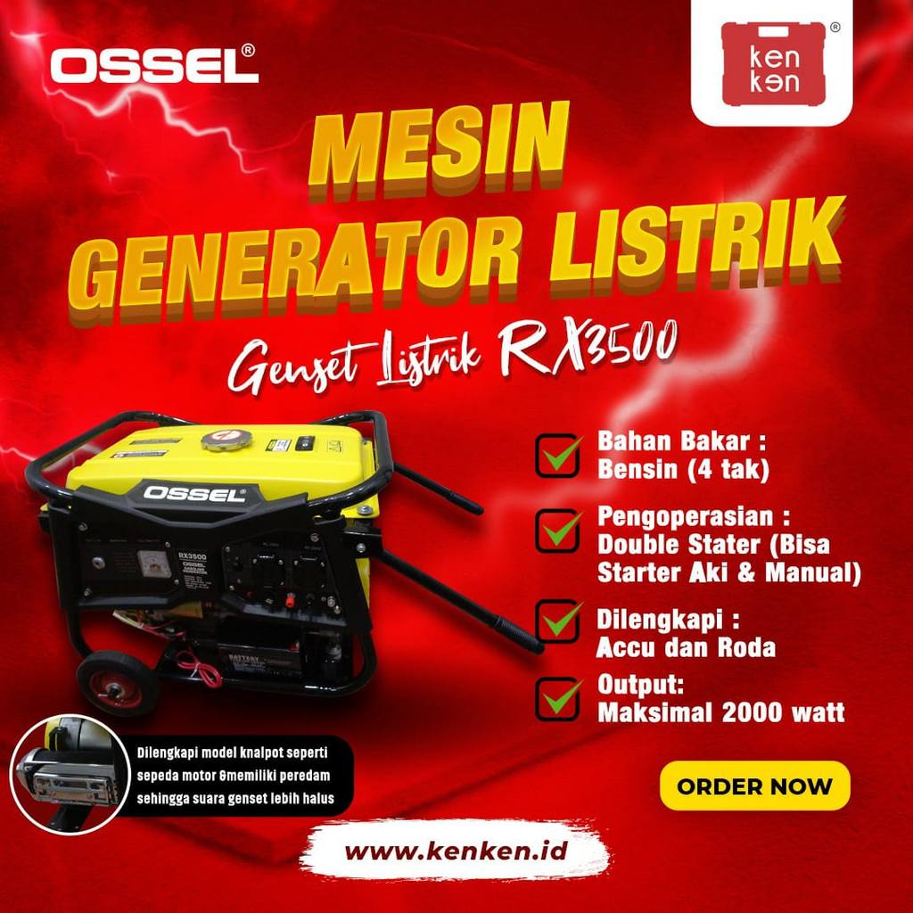 GENSET 2000 watt OSSEL GENERATOR RX 3500 DOUBLE STATER OSSEL