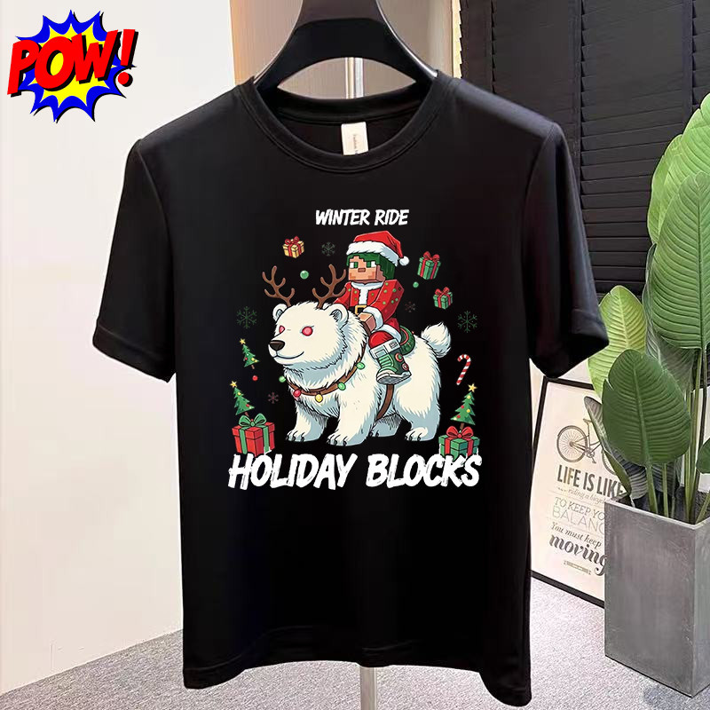 COD Misteri  Kaos Gaming Natal Pria - Gaya Minecraft, Kaos Grafis Pixel, Atasan Lengan Pendek Natal